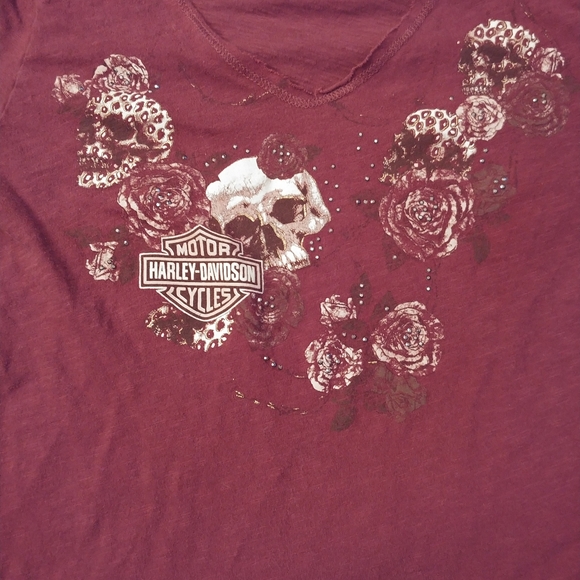 Harley Davison skull t-shirt. Med. Red-orange. - Picture 2 of 4